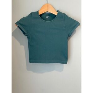 Out From Under Urban Outfitters Ribbed Cropped Tee Shirt Teal Green XS S